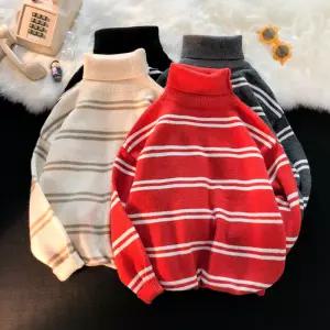 남성니트 스트라이프 박시 터틀넥 니트 이너 스웨터 심쿵해외구매