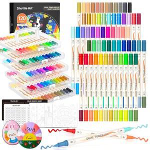셔틀 아트 120 컬러 듀얼 아크릴 페인트 마커 60팩 세트 암석 페인팅 세라믹 나무 캔버스 유리 카드 제작 DIY 공예 미술 용품