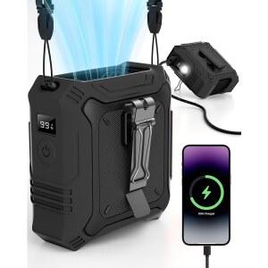 5단 속도 설정이 가능한 TUNISE 휴대용 선풍기, 8000mAh 웨어러블 벨트 허리 선풍기의 양면 클립, 손전등을 포함한 2가지 설정, 파워 뱅크로서의 야외 캠핑 필수 여행