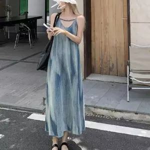 [셀러에이드]소개팅 여리여리 끈나시 브이넥 나염 원피스