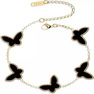 AICase 18K 골드 도금 클로버 팔찌 여성용 골드/화이트/블랙 세트 플라워 럭키 트렌디한 주얼리 생일 선물