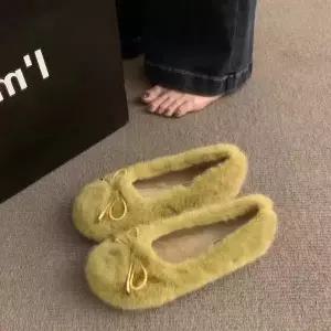 플랫 슈즈 리본 발레리나 단화 털뮬 겨울 둥근코