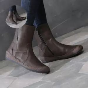 숙녀화 국내제작 천연소가죽 둥근코 퍼안감 여성 앵클부츠Y