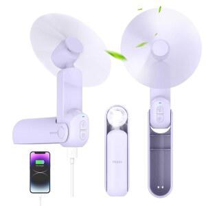 오조인 4 IN 1 휴대용 미니 선풍기, 개인 접이식 포켓 여행용 페이스 래시용 소형 손 USB 충전식, 여름 콘서트, 여성 엄마를 위한 생일 선물 (보라색)