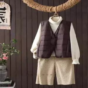 여자 빈티지 캐주얼 트렌디 아이템 조끼 패딩 브이넥 단추 오리털 나시 HT1