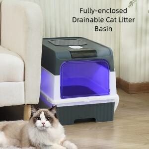 고양이 화장실(삽 포함), 대형 접이식 뚜껑형 화장실, 앞쪽 입구 상단 출구 고양이 화장실, 냄새 제거, 청