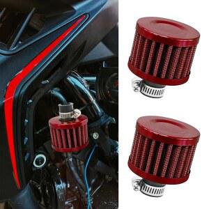 QZTY 2PCS 브리더 필터, 공기 흡입 조절 가능한 클램프가 있는 12mm 자동 필터 통풍 크랭크케이스 브리더, 자동차 및 오토바이용 범용 액세서리 밸브 커버 핏(빨간색)