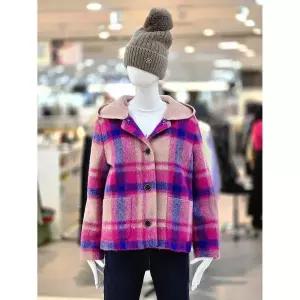 꼼빠니아행복한체크 울 후드 숏코트 CAFW1WCH200
