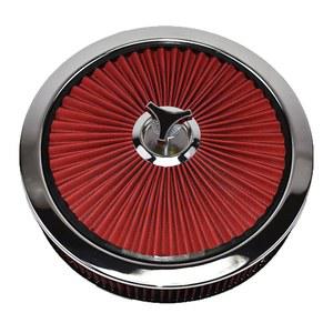 A-Team 고성능 고유량 공기 청정기 어셈블리 - 14x3인치, 레드 크롬 탑 & 베이스 요소 성능 자동차 부품 및 교체 필터 쉐보레, GMC 포드와 호환 가능