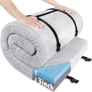 메모리 폼 캠핑 매트리스 패드 두께 3인치, 방수 커버가 있는 휴대용 수면 패드, 여행용 트럭 침대 텐트용 롤업 바닥 매트, 72