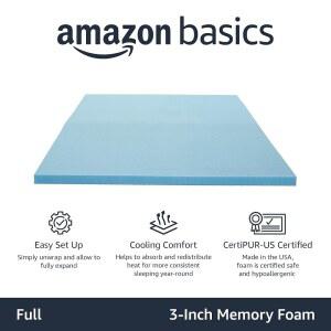 아마존 베이직 토퍼 CERTIPUR 매트리스 메모리 풀사이즈 인증 파란색 US 주입 3인치 쿨링