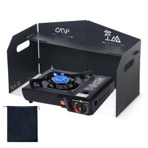 KOYILTD 4 접시 캠핑 스토브 윈드스크린 금속 윈드블로커 접이식 윈드쉴드, 수납 가방 포함 캠핑, 하이킹, 요리, 피크닉을 위한 야외 액세서리 (모델 1)