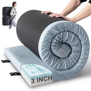 킹펀 메모리폼 캠핑 수면 패드, CertiPUR-US 매트리스 방수 롤업 게스트 침대, 여행 가방을 든 두꺼운 바닥 매트