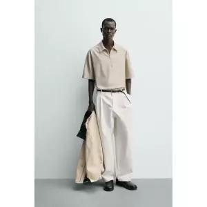 ZARA 지퍼 하이테크 폴로셔츠 - 미디움 크림