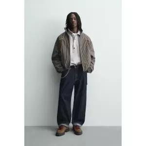 ZARA 스트라이프 박시핏 재킷 - 브라운