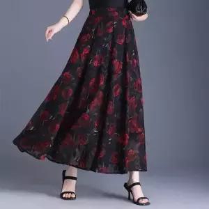 미에스틸로 여성용 치마 롱 하계 하이웨스트 A라인 시폰 쉬폰 프린트 밴딩 ADOR2