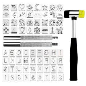 71 PCS 가죽 도장 도구, 68 글자, 숫자 및 패턴, 2 펀치 작업용 세트 포함