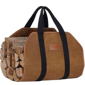 왁스 캔버스 장작 통나무 운반기, 장작용 튼튼한 대형 토트백, 화덕 야외 캠핑, 바비큐, 벽난로, 나무 스토브 액세서리, 브라운