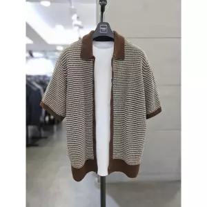 바쏘옴므 세이브존03 바쏘옴므 25 브라운 면 혼방 베이직카라 반팔 니트 가디건 WSYFZ