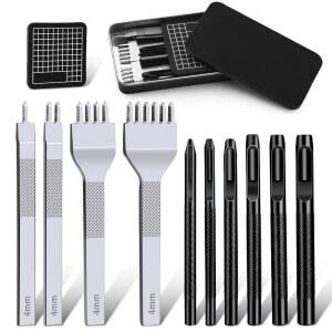 가죽 스티칭 펀치 홀 도구 세트, 4mm 1/2/4/6 갈래 끌, 벨트용 원형 펀치, 시계 밴드, 스트랩 DIY 공예품