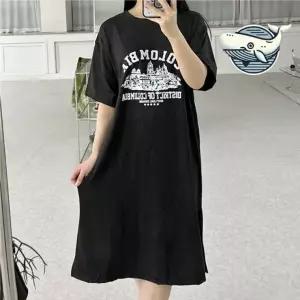 칼라프린트 반팔 원피스 여름 오버핏 홈 여름 데일리 원피스 롱 편한 오버핏, 자취필수템 HyC마켓