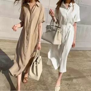 카라원피스 여성 린넨 롱 반팔 셔츠 원피스 시원한 여름 데일리룩