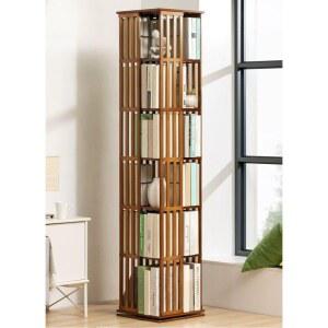 클래식 회전책장 서재 카페 거실 수납선반 원색 6단 지널 사각 수납 원목책장 대나무