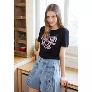 [에고이스트](대전신세계)[BLUE LABEL] 하트 모티브 프린팅 반팔 티셔츠 (ES2OTH09)