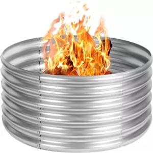 툴테리터리 36인치 파이어 피트 링 아연 도금 높이 우드 버닝 야외 벽난로 24인치 원형 캠프 캠핑용 모닥불