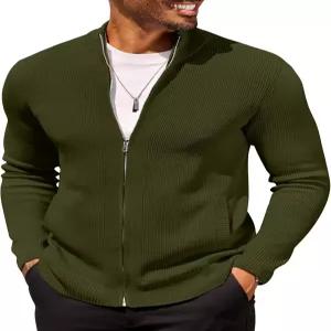 COOFANDY 남성 집업 가디건 스웨터 슬림 핏 캐주얼 풀 니트 스탠드 칼라 카디건 2개 앞주머니 포함