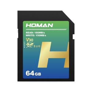 HOMAN 64GB 익스트림 SDXC UHS-I 메모리 카드 - U3, V30, 4K UHD 비디오, 카메라 사진, 동영상 및 기타 파일 저장에 적합한 SD 카드
