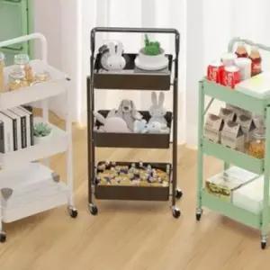 [생활] 주방 선반 수납 트롤리 무조립 이동식 접이식 3단 카트 손잡이