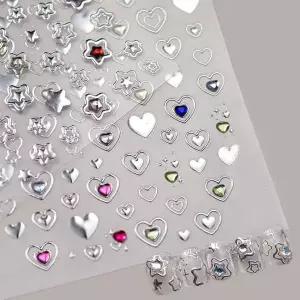 [골드스마일]네일아트 메탈 느낌 실버 별빛 하트 엠보스티커 2종