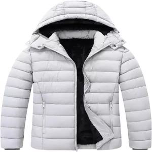 제노빅스 남성용 퀼트 패딩 다운 코트 방수 방풍 탈부착 후드 플란넬 안감 겨울 여행용 두꺼운 소재