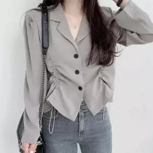 데일리 여성 결혼식 예쁜 셔링 조절 블라우스 자켓