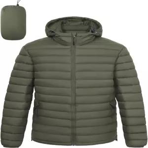 LZACTOIN-X 남성용 경량 패커블 퍼퍼 재킷 후드 하이칼라 단열 방수 겨울 퍼피 코트