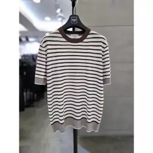 [바쏘옴므]바쏘옴므 세이브존03 바쏘옴므 25 브라운 린넨 혼방 단가라 스트라이프 반팔 니트 WSYFZ2WR38ABR