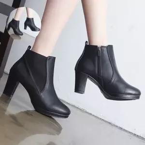 국내제작 가보시 밴드 옆지퍼 고리 여성 앵클 통굽힐Y