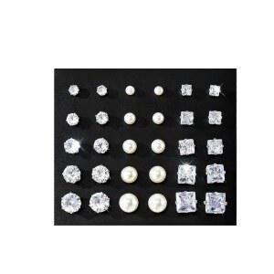 키스 와이프 실버 스터드 귀걸이 세트 여성용, 둥근 사각 삼각형 눈물방울 모양 진주 클리어 큐빅 지르코니아 스톤 팩 데일리 웨어 파티 선물용 패션 주얼리