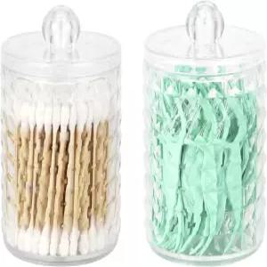 DAPOWER 2팩 큐팁 홀더 욕실 수납 용기 면봉 패드 치실 뚜껑이 있는 작은 플라스틱 병클리어