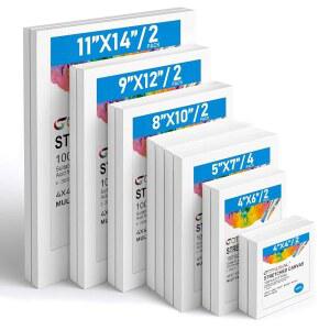 이상적인 회화 캔버스, 14개의 무티 팩 스트레치 페인팅 아크릴, 오일, 예술가를 위한 빈 페인트 4x4, 4x6, 5x7, 8x10, 9x12, 11x14 세트 14개