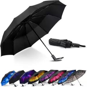 LLancury 컴팩트 여행용 우산 자동 개폐 방풍 유리섬유 리브 10개 210T 폰지 UPF 50 태양/비 휴대용 사이즈