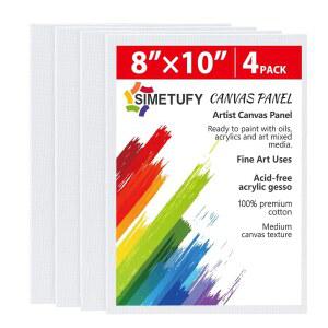 Simetufy 4팩 8x10인치 캔버스 보드 패널 - 아크릴 오일 수채화 템페라 페인트용 Gesso Primed Acid 프리 100% 면 블랭크