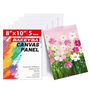 베이키바 캔버스 보드 5팩, 8x10인치 소형 페인팅 패널, 아크릴 오일 수채화 템페라 페인트용 100% 면 화이트 블랭크 아트 용품