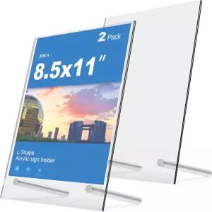 JDEA L자형 아크릴 간판 홀더 메뉴 전단지 또는 인증서 디스플레이를 위한 깨지지 않는 투명 스탠드 충격에