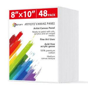 캔버스 패널 페인팅을 위한 Simetufy 48팩 8 x 10인치 보드 - 아크릴 오일 수채화 템페라 페인트를 Gesso Primed Acid 프리 100%