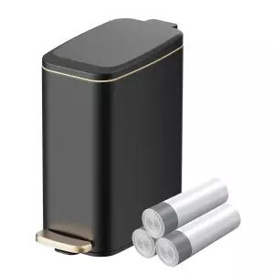 뚜껑이 있는 KUK 슬림 욕실 쓰레기통 1.6갤런/6L 스테인리스 스틸 작은 분리형 내부 버킷 스텝 페달 무음