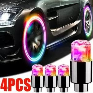 자동차 허브 주변 조명 자전거 LED 타이어 범용 네온 램프 밸브 커버 다채로운 깜박이 전구 장식