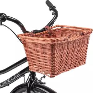 자전거 바구니 - 오리지널 위커 프론트 조절 가능한 가죽 스트랩이 있는 수제 직조