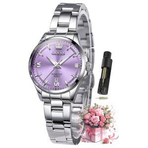 여성용 럭셔리 우아한 스테인리스 스틸 방수 야광 다이아몬드 여성 패션 시계 작은 손목용 OLEVS